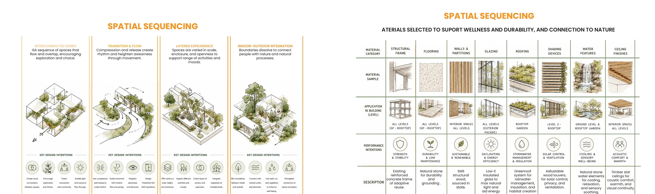 Spatial sequencing matrix from public urban space to intimate natural refuge